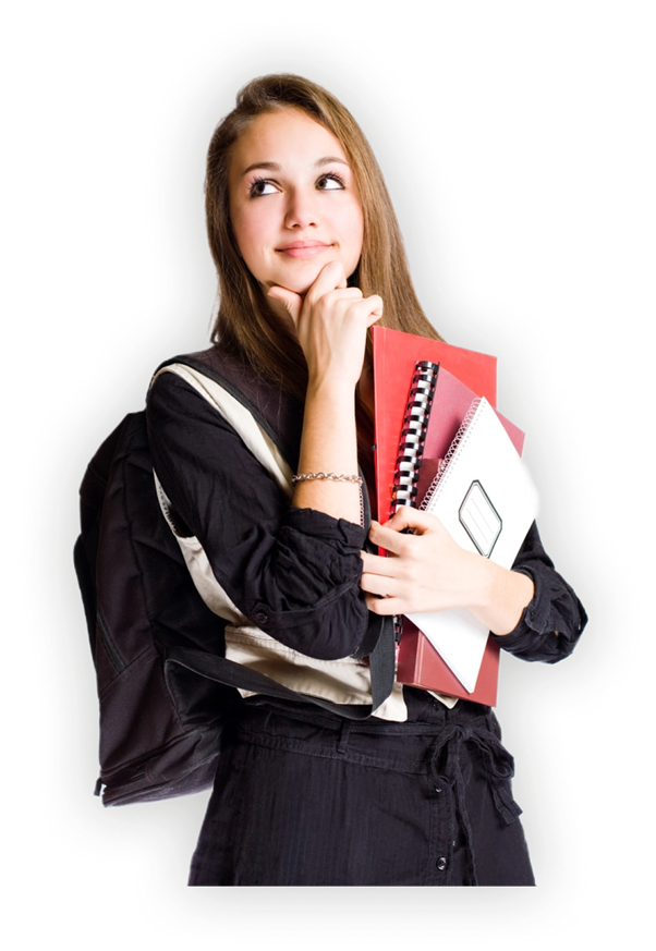 Student thinking and holding books